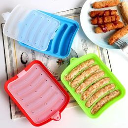 Baking Moulds Hamburger Dog Making Tray With Lid Food Grade Silicone Sausage Mould Handmade Children Machine Kitchen Cooking Gadgets