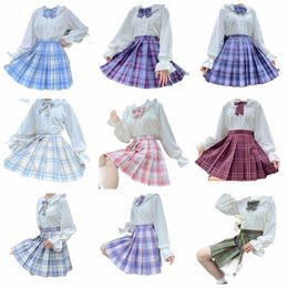 japanese School Jk Uniform Orthodox College Style Lolita Sailor Suit Girls Autumn Pleated Plaid Skirt And White Shirt Anime Suit s4FA#