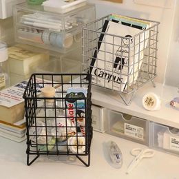 Kitchen Storage Iron Rack Desktop Book Pen Box Large-Capacity Basket Home Office Student Dormitory Sundry Container