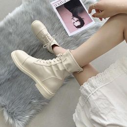 Boots Women Thick-soled Motorcycle Short Casual Fashion Medium Tube British Style All-match Lace-up Ankle The Listing Shoes