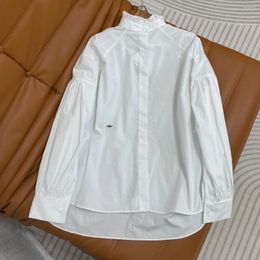 Women's Blouses Ladies Spring And Summer Elegance Elegant Short Front Long Back Loose Pearl Button Bubble Sleeves Sleeved French S