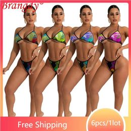 Women's Swimwear 6pcs Bulk Items Wholesale Sexy Mesh Halter Bikini Sets 2 Piece Set Women 2024 Summer Swimsuit Beach Bathing Suit B8866