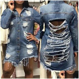 Women'S Jackets Newest Boyfriend Style Women Ladies Slim Denim Coat Hole Long Sleeve Casual Jean Jacket Outerwear Drop Delivery Appare Dhezg