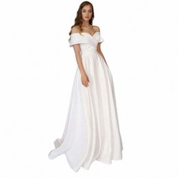 sodigne Beach Satin Wedding Dres Off The Shoulder Simple Bridal Gowns A Line Wedding Gowns Party Country Robe De Mariee W9ni#