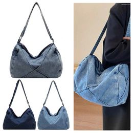 Bag Women Casual Satchel Adjustable Strap Denim Simple Commuting Solid Colour Stylish Handbag Large Capacity Messenger