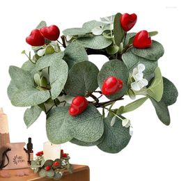 Decorative Flowers Pillar Candle Wreath Valentines With Red Heart Realistic Plants Holder For Anniversary Banquet