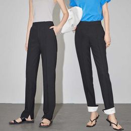 High waisted straight leg casual pants for women in spring 2023 new CE style loose and slimming design narrow cut suit pants