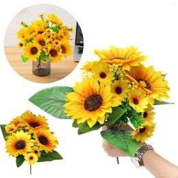 Decorative Flowers 13 Heads Artificial Sunflower Bouquet Silk Wedding Flower Home Decoration For Outdoors