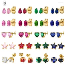 Stud Earrings 925 Sterling Silver Ear Needle Small For Women Water Drop/Star/Heart Round Crystal Gold Fashion Jewelry