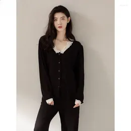 Home Clothing Women's Pyjamas Set Spring And Fall Black Korean Fashion Light Luxury Long-sleeved Cardigan Cotton Casual Homewear Sleepwear