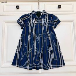 Fashion girls dresses kids designer clothes Blue stripe design baby skirt child partydress Size 100-160 CM Princess dress 24Mar