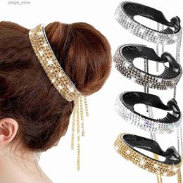 Hair Clips Women Elegant Luxury Rhinestone Hair Claws Crystal Tassel Ponytail Hairpin Hair Accessories for Wedding Party Y240329