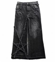 streetwear Y2K Gothic Baggy Jeans Men Women Retro Embroidered High Quality Pants Hip Hop Harajuku Black Casual Wide Leg Trousers p5N4#