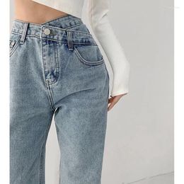 Women's Jeans Vintage Style Empire Waist Women Summer Crossed Zipper Straight Leg Pants Fashion Office Lady Long