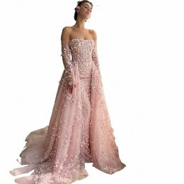 sevintage Exquisite Sequined Crystal Beading 3D Frs Mermaid Prom Dres Lace Appliques Lg Sleeves Evening Party Gowns 59j2#