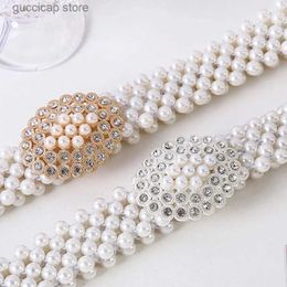 Waist Chain Belts Pearl Belt Fashion Elastic Womens Waist Chain Luxury Ball Wedding Elastic Silver Gold Dress Waist Decoration Y240329