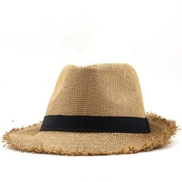 Simple Beach Hat Men Summer Panama Cap Casual Trilby Fedora Male Straw UV Protection Wide Brim Sombrero 240326