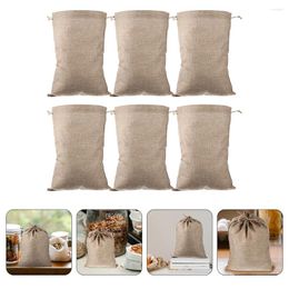 Storage Bags 6 Pcs With Drawstring Burlap Bag Linen Cloth Vegetable Sacks Portable Reusable Potato Shopping Jute Convenient