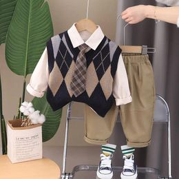 Clothing Sets Baby Boys Children Suits Gentleman Spring Winter Kids Casual Jumper Knitted Vest Waistcoat Shirt Loose Pants 3Pcs