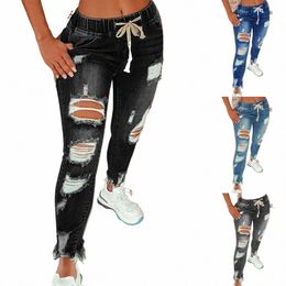 womens Stretch Skinny Ripped Hole Wed Denim mom Jeans Female Slim Jeggings High Waist Pencil Pants Trousers 24sM#