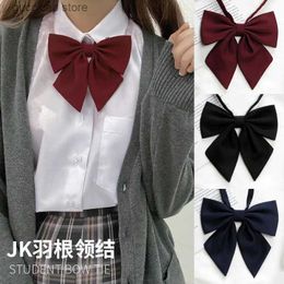 Bow Ties feather bow tie female Japanese uniform shirt all-match fashion school uniform bow tie female solid Colour wine red big bow Y240329