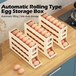 Storage Bottles Automatic Rolling Egg Holder Rack Fridge Eggs Box Container Kitchen Refrigerator Dispenser Fresh