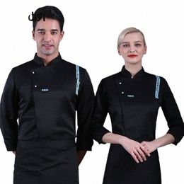 restaurant Men Chef Jacket Hotel Kitchen Shirt Catering Cooking Clothes Canteen Cook Overalls Bakery Waiter Uniform Lg Sleeves T99T#