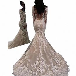 elegant White Illusi Lg Sleeves Lace Mermaid Wedding Dres Tulle Appliques Romantic Wedding Bridal Gowns With Butts L5xc#