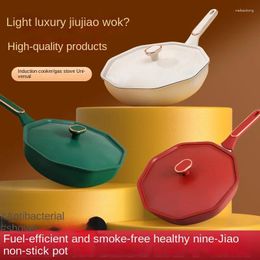 Pans Non Stick Pot Wheat Rice Stone Flat Bottom High Aesthetic Value Nine Corner Stir Fry Induction Cooker Cookware Frying Pan