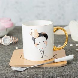 Mugs 350ml European Style Creative Ceramic Gold Traced Milk Mug Couple With Lid And Spoon
