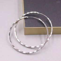 Hoop Earrings Real Solid 925 Sterling Silver Women Lucky 50mm Carved Square Circle