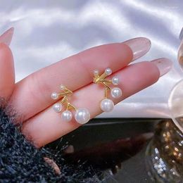 Stud Earrings Imitation Pearl Geometry For Women Vintage Golden Color Elegant Party Fashion Jewelry Aretes De Mujer