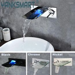 Bathroom Sink Faucets YANKSMART Luxury Faucet Glass Waterfall Spout Wall Mounted Basin Bathtub Single Handle Mixer Water Tap
