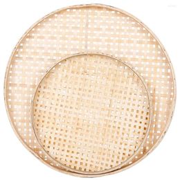 Dinnerware Sets 2 Pcs Tray Natural Bamboo Woven Low Basket Handmade Sieve 2pcs (cross Flat Cover 36cm 26cm) Household Bread Serving