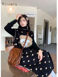 Casual Dresses Cute Girls Age Reducing Polka Dot Jacquard Knitted Dress For Women Spring 2024 Loose And Slim Mid Length Vest Long