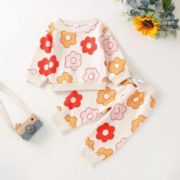 Clothing Sets 6 9 12 24 Months Infant Born Baby Girls Clothes Long Sleeve Flower Print Sweatshirt Trousers Sleepwear Outfits