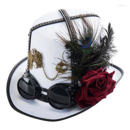 Berets Steampunk Hat Gothic Victorian Goggles Top Hats Vintage Retro Goth Gear Rose Fedora Party Halloween Costumes Accessories