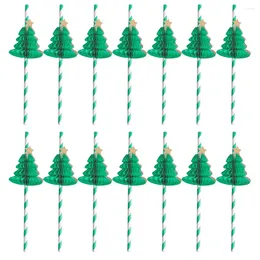 Disposable Cups Straws 50Pcs Creative Xmas Tree Honeycomb Design Christmas