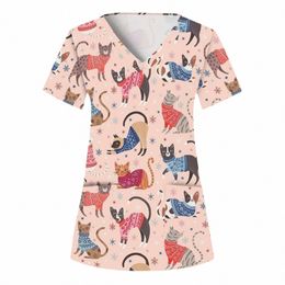 cute Medical Work Uniform Tops for Nurses in Pet Hospital Sal Scrub Womens Top Pet Shop Veterinary Nursing Accories Uniform f1Gc#