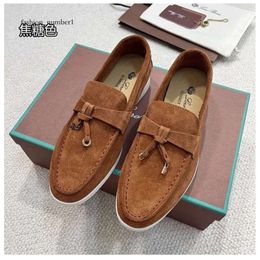 Summer Walk Women's Flat Heel Casual Shoes Loro Piano Mens Tasman Vintage Loafers Women Suede Dress Shoe Luxury Genuine Leather Sneakers Designer Moccasin 938