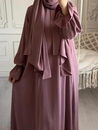 Ethnic Clothing Eid Muslim Dress Women Party Abaya Morocco Flare Sleeve Modest Long Dresses With Scarf Ramadan Kaftan Islam Dubai Arab Robe