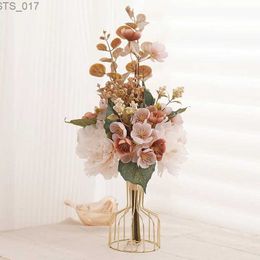 Decorative Flowers Wreaths Silk Artificial Flowers Large Peony White Bouquet Autumn for Wedding Home Table Centerpiece Decoration Champagne Big Fake FloralL2403