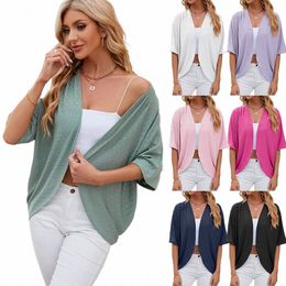 2024 New spring Summer Fi Ladies Hollow Out Cardigan solid Colour circle short-sleeved casual loose top Women Outwear y221#