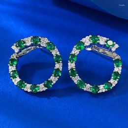 Stud Earrings European And American Style S925 Silver Fashion Commuting Versatile Single Pin Red Blue Green Pink White Diamond