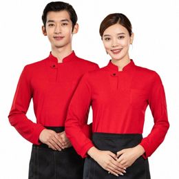 fast Food Restaurant Waiter Workwear Lg Sleeve Milk Tea Fruit Hotel Kabob Hot Pot Snack Restaurant Work Wear T-shirt 19PW#