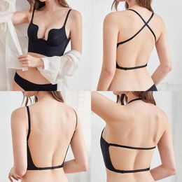 Bras Seamless Low Cut Wedding Underwear For Sexy Women Bra Satin Bralette Non-Wire Backless Lingerie Woman Push-Up Brassiere