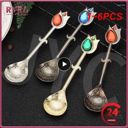 Spoons 1-6PCS Durable Vintage Dessert Spoon Curved Handle Design Kitchen Tool Tableware Retro Style Coffee