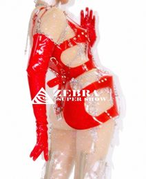 red Party Girl New PU Geometric Armour Costume Sexy Bar Gogo Show Performance Costume S8YK#