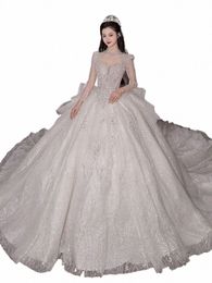 lace Beading Wedding Dres For Women 2024 Spring Princs Vintage High Neck Lg Sleeves Bridal Ball Gown Vestidos De Novias z5wj#