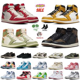 1S basketskor Jumpman 1 Canary Black Olive Reverse Mocha Lost and Found Denim Og Heritage Mid Space Jam Yellow ockra Palomino Trainers Women Mens Sneakers